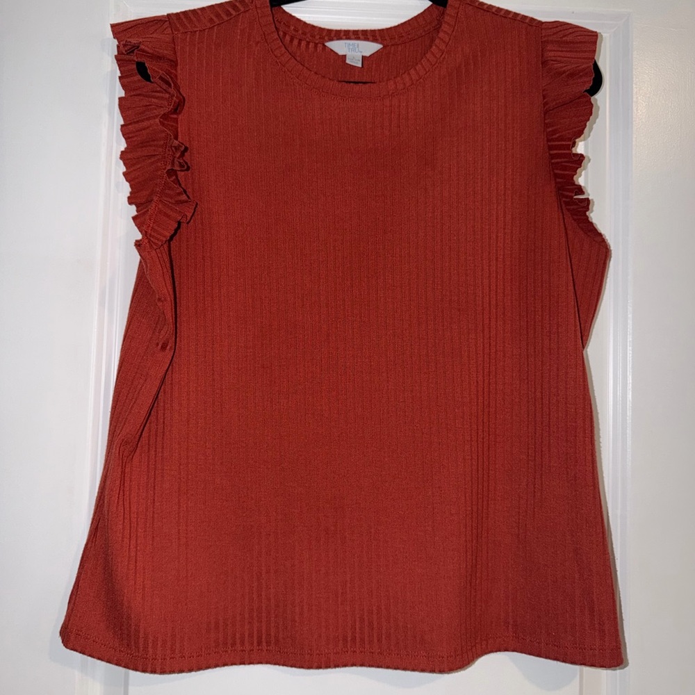 Ruffled Sleeveless Top - Rust - Picture 2 of 3